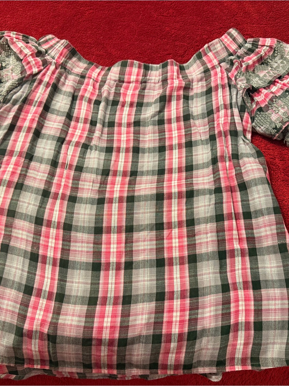 ivy jane Pink and Green Plaid Off-Shoulder Blouse